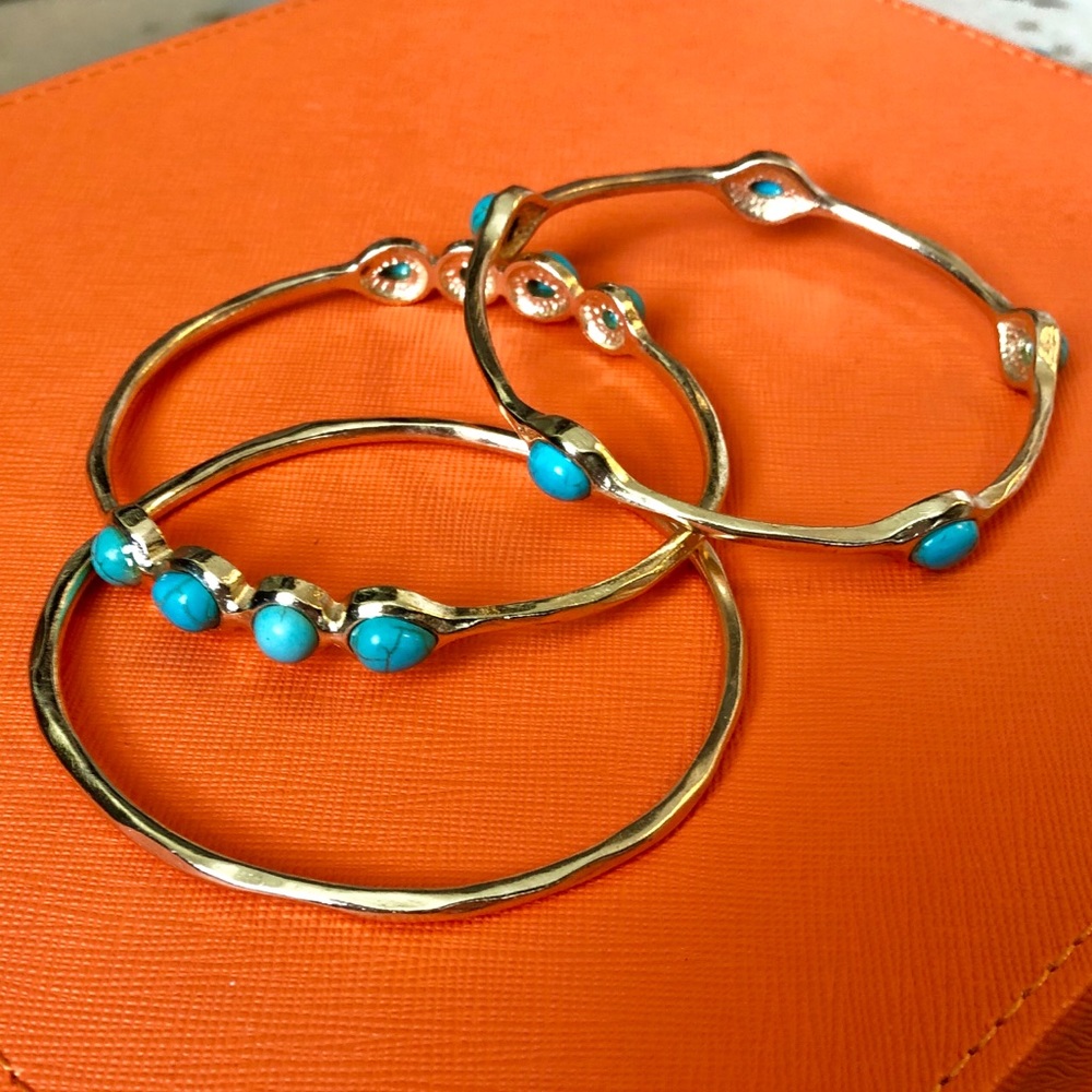 Turquoise and gold bangles